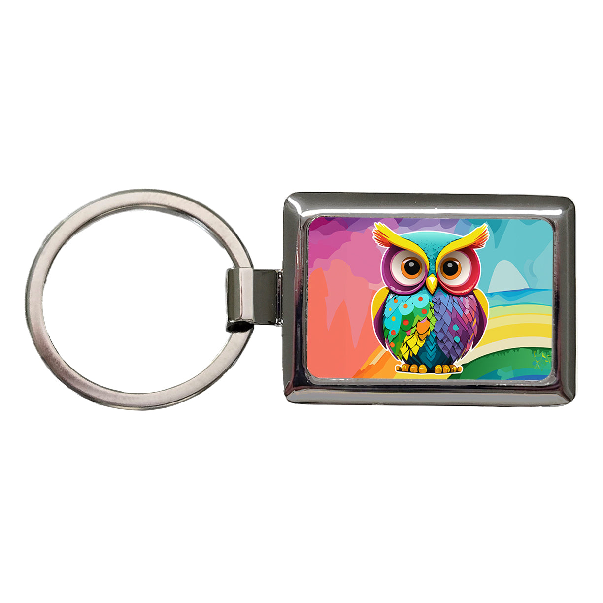 Owl Colorful Rectangle Metal Keychain