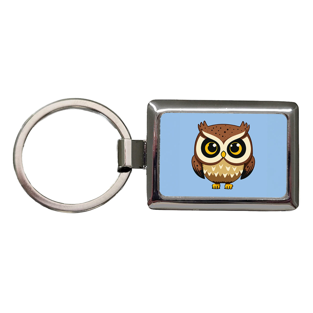 Owl Cute Short Rectangle Metal Keychain