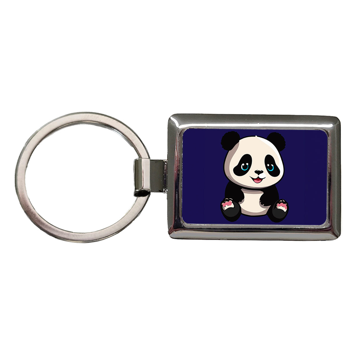 Panda Cute Smiling Rectangle Metal Keychain