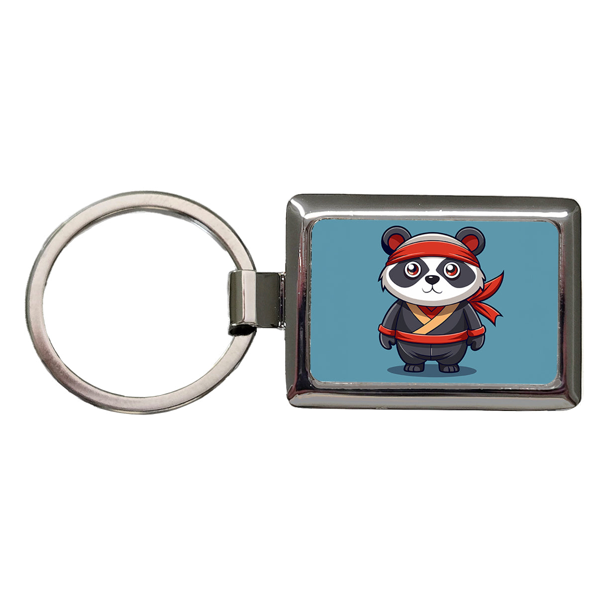 Panda Ninja Rectangle Metal Keychain