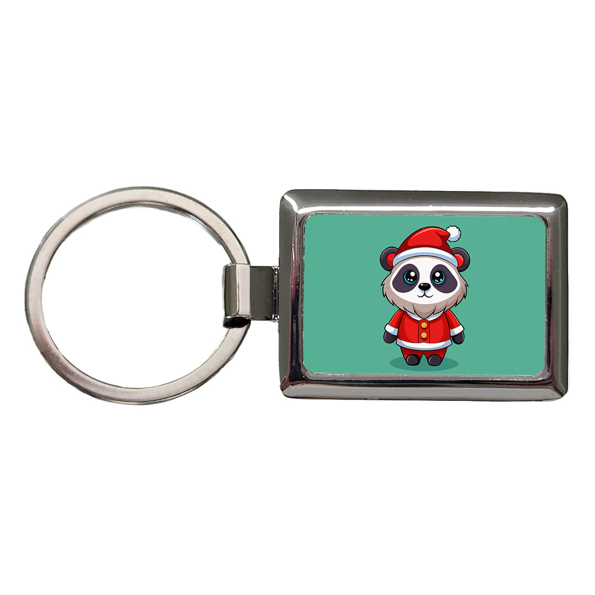 Panda Santa Christmas Rectangle Metal Keychain