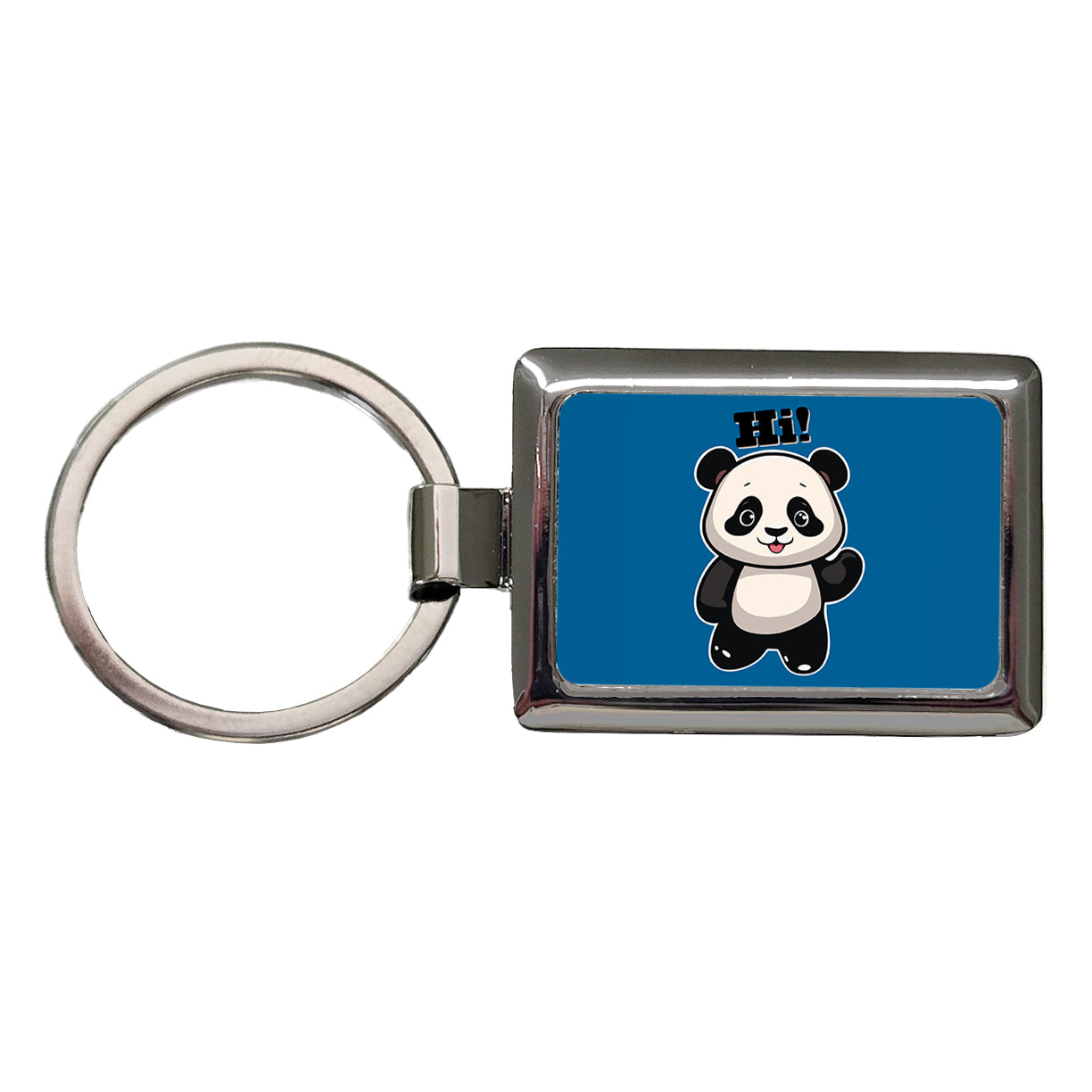 Panda Waving Hi Hello Greetings Friend Rectangle Metal Keychain