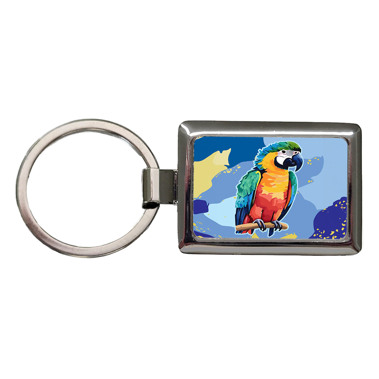 Parrot Bird Colorful Watercolor Rectangle Metal Keychain