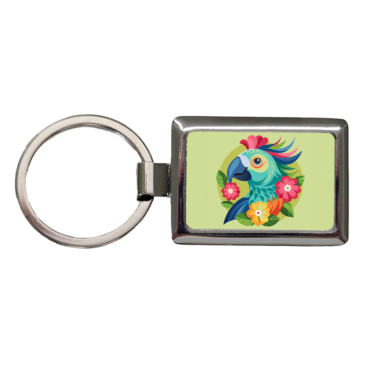 Parrot Bird Floral Flowers Rectangle Metal Keychain