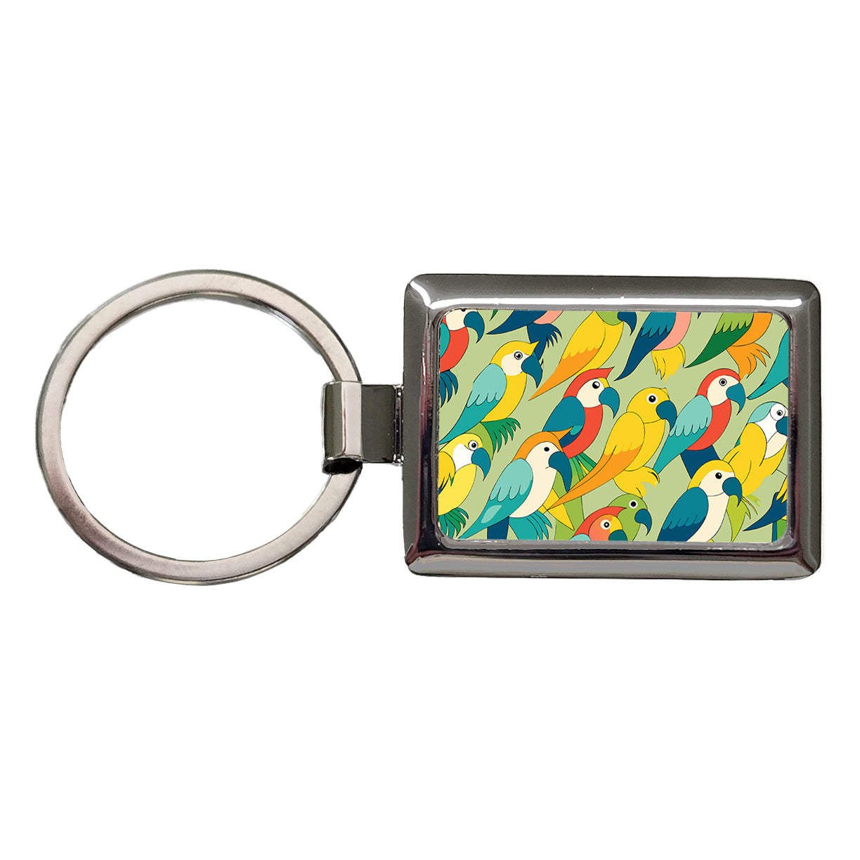 Parrots Pattern Rectangle Metal Keychain