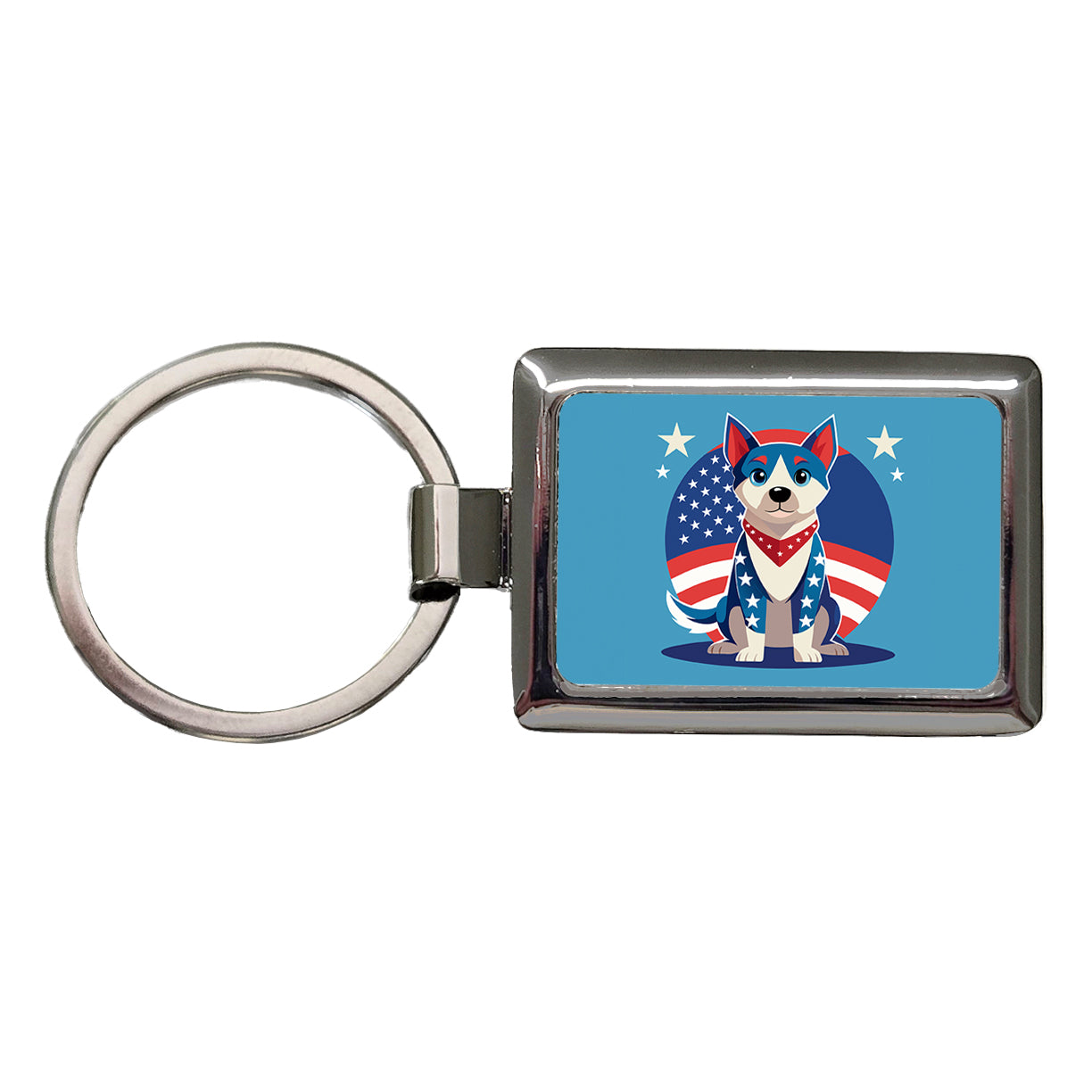 Patriotic Dog USA Rectangle Metal Keychain