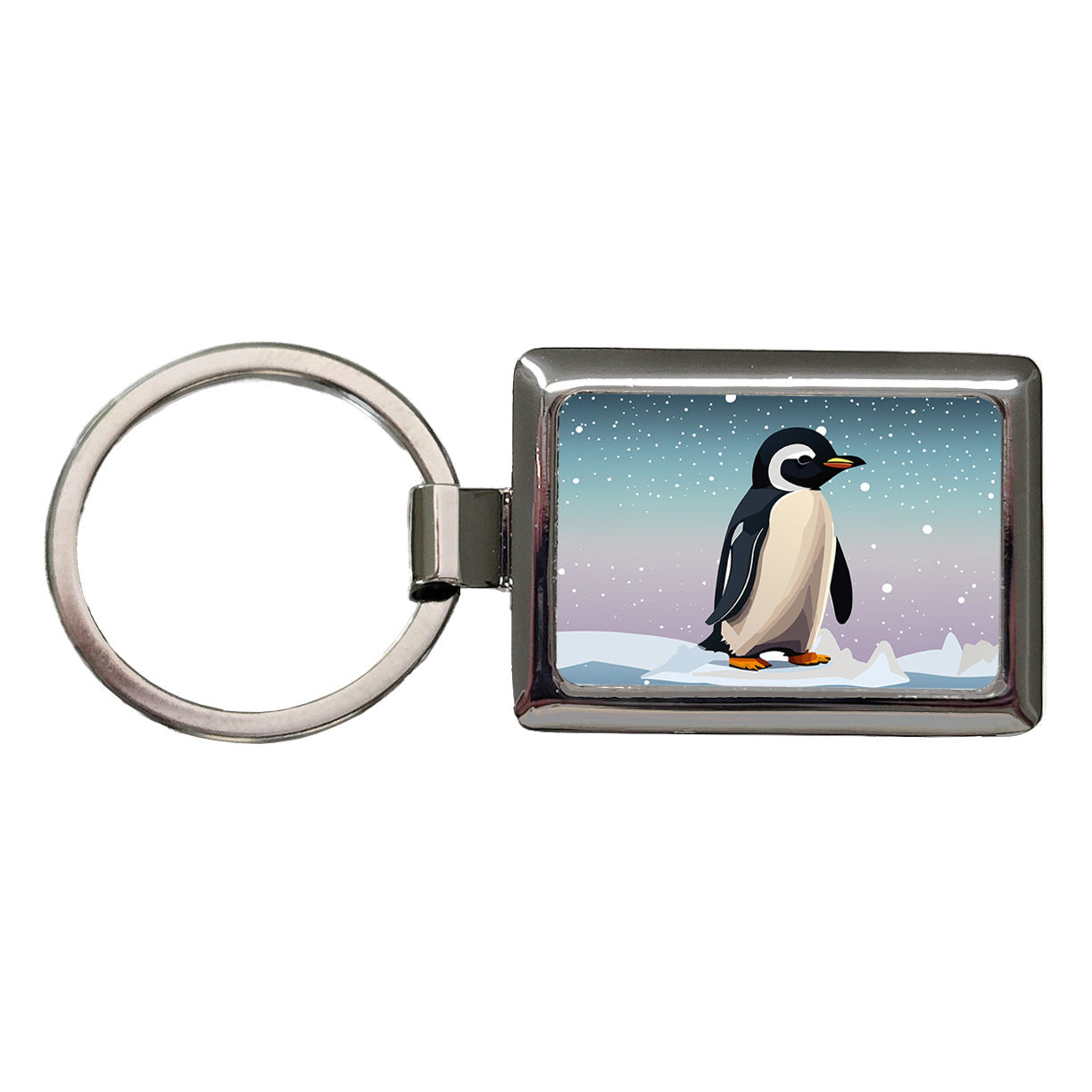 Penguin Cute Snow Rectangle Metal Keychain