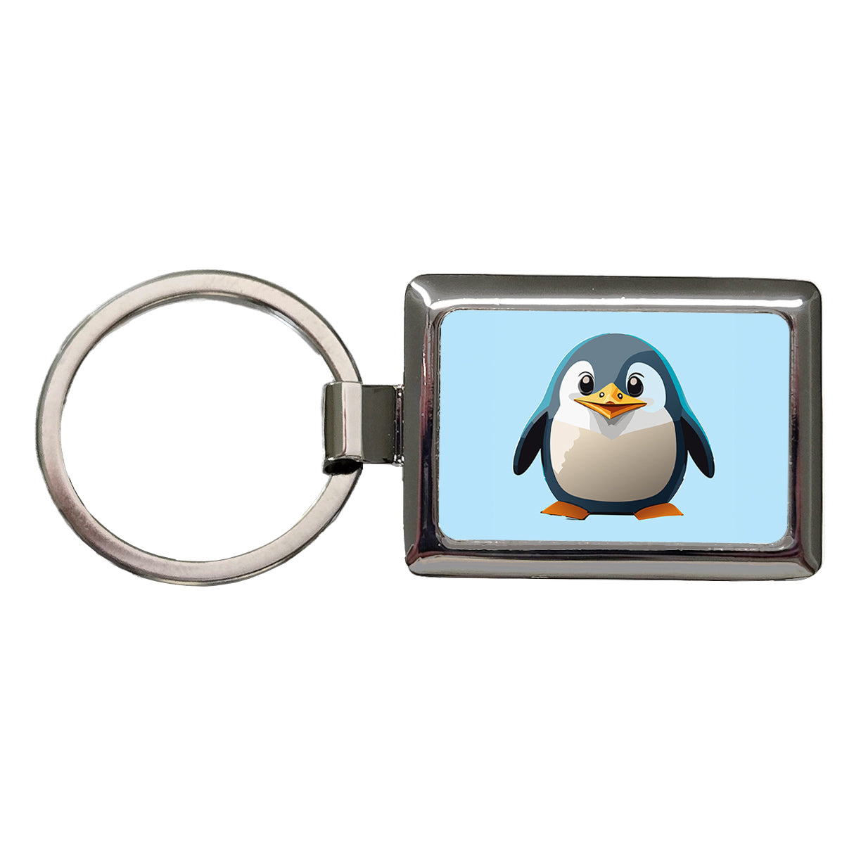 Penguin Standing Rectangle Metal Keychain