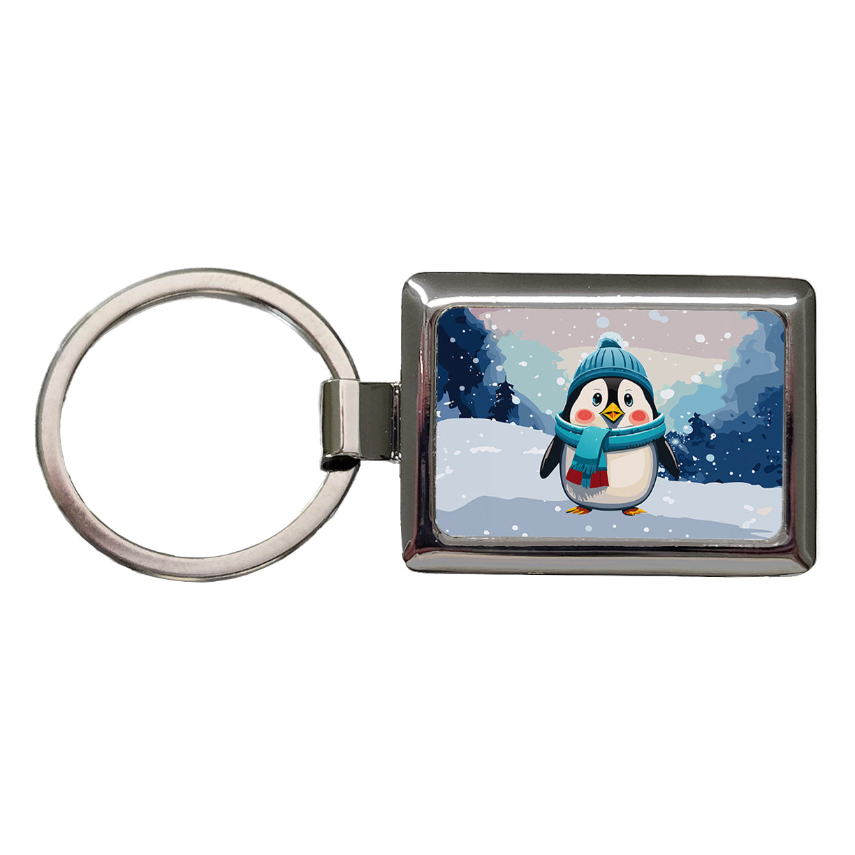 Penguin Winter Wearing Hat Scarf Cute Rectangle Metal Keychain