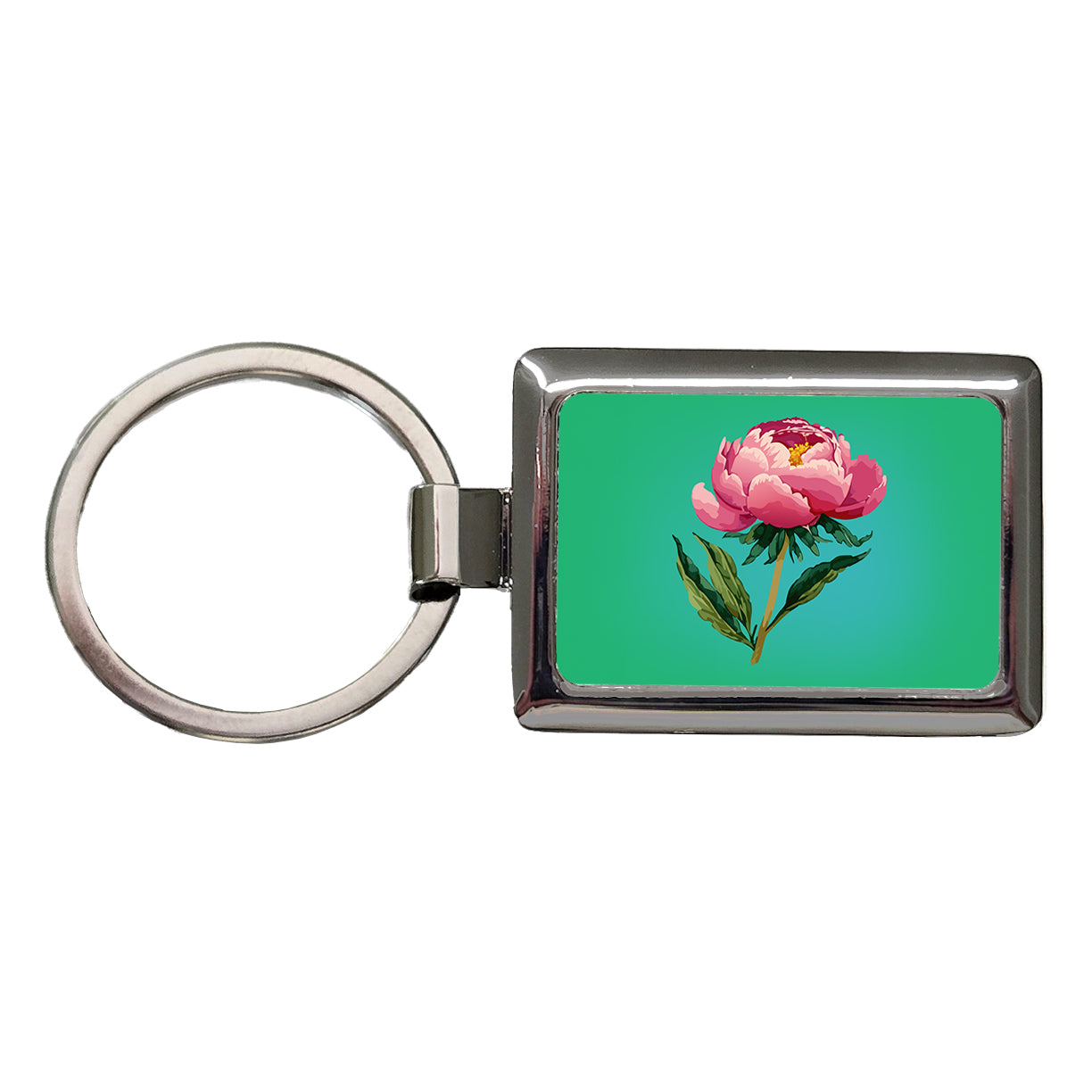 Peony Pink Flower Watercolor Rectangle Metal Keychain