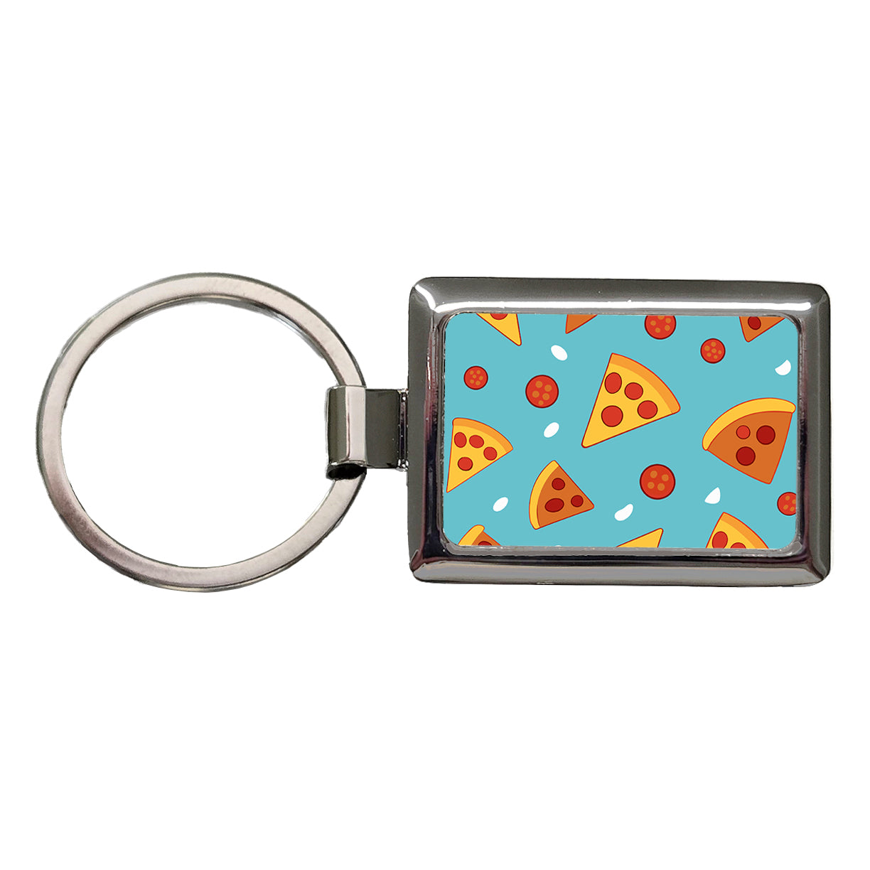Pepperoni Pizza Scattered Pattern Rectangle Metal Keychain