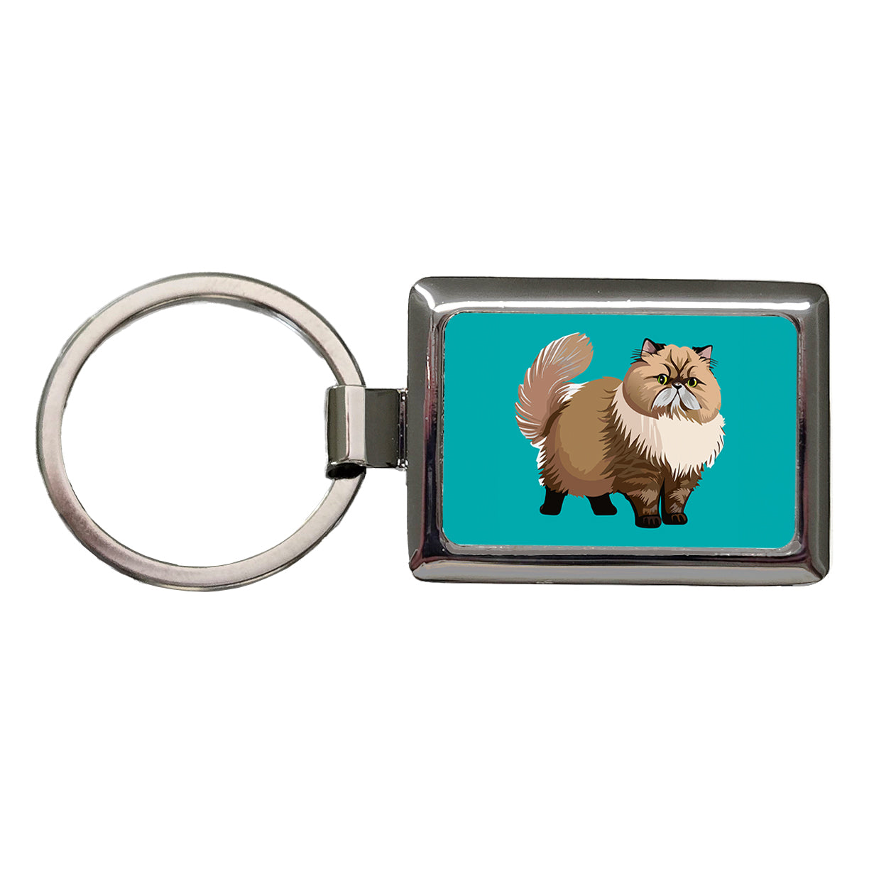 Persian Cat Standing Rectangle Metal Keychain