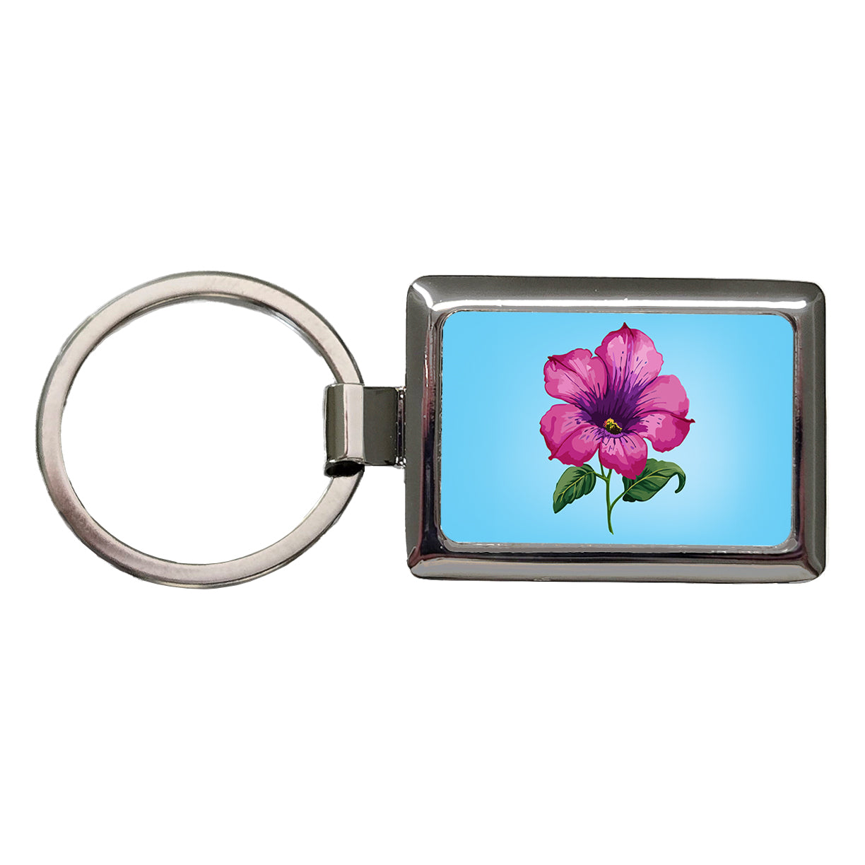 Petunia Flower Watercolor Pink Rectangle Metal Keychain
