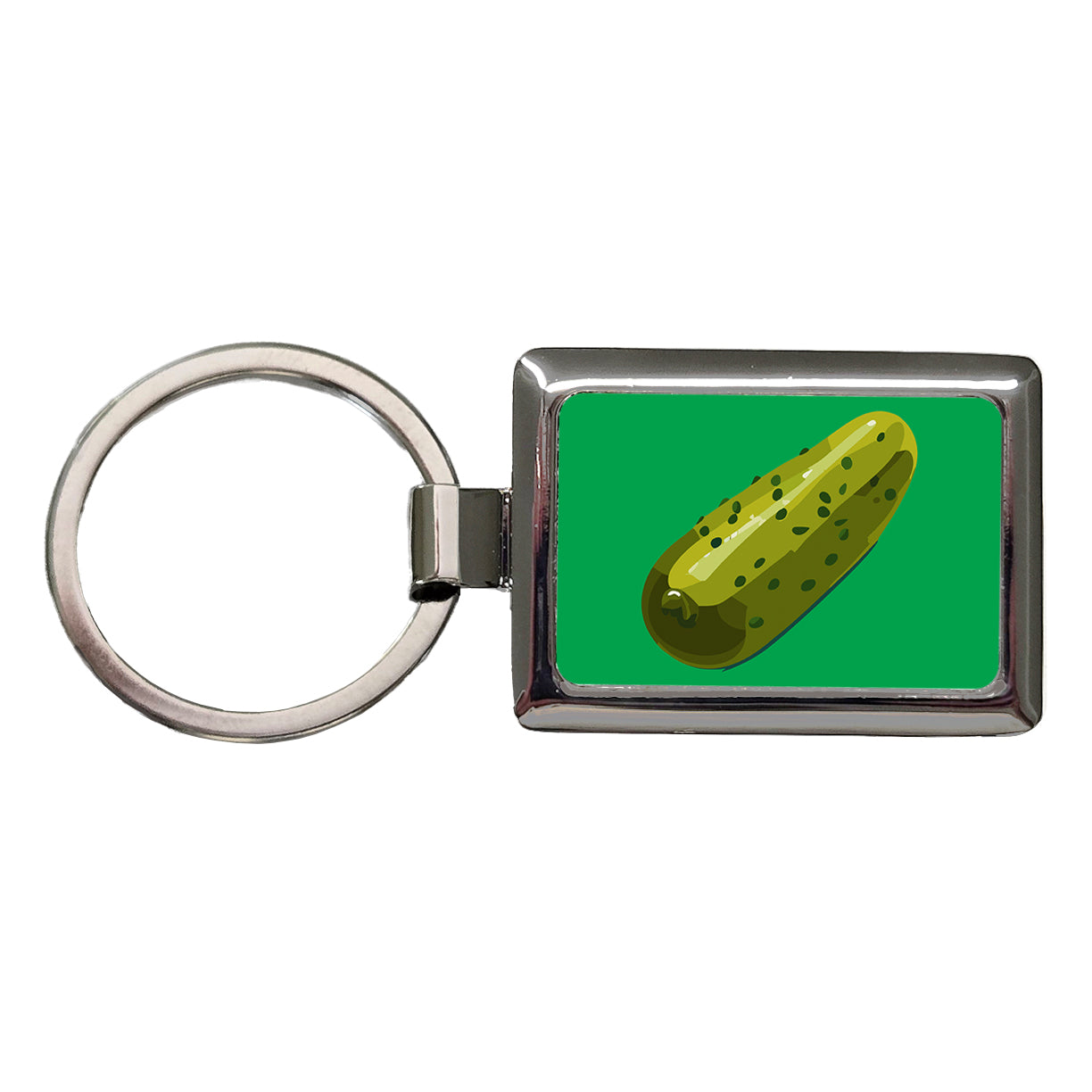 Pickle Green Rectangle Metal Keychain