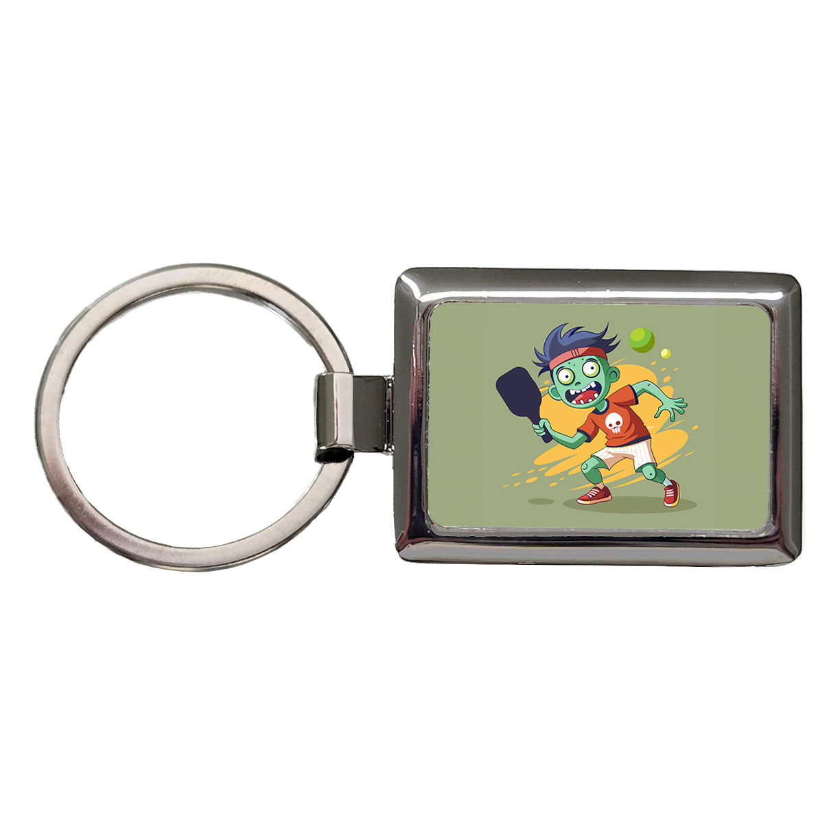 Pickleball Zombie Rectangle Metal Keychain