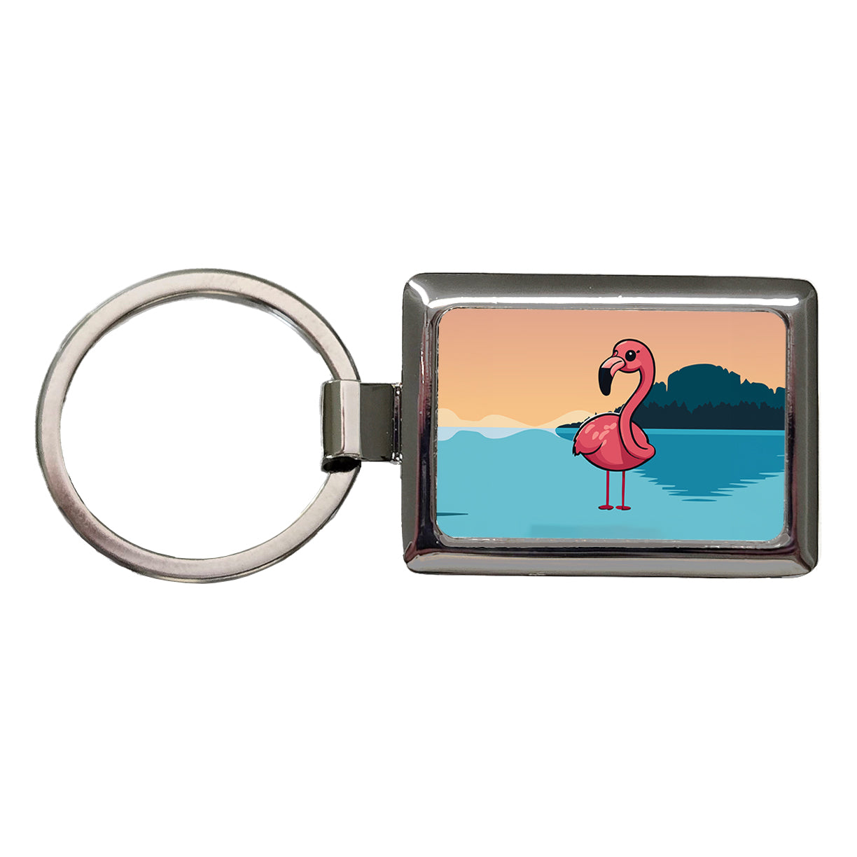 Pink Flamingo Sweet Rectangle Metal Keychain
