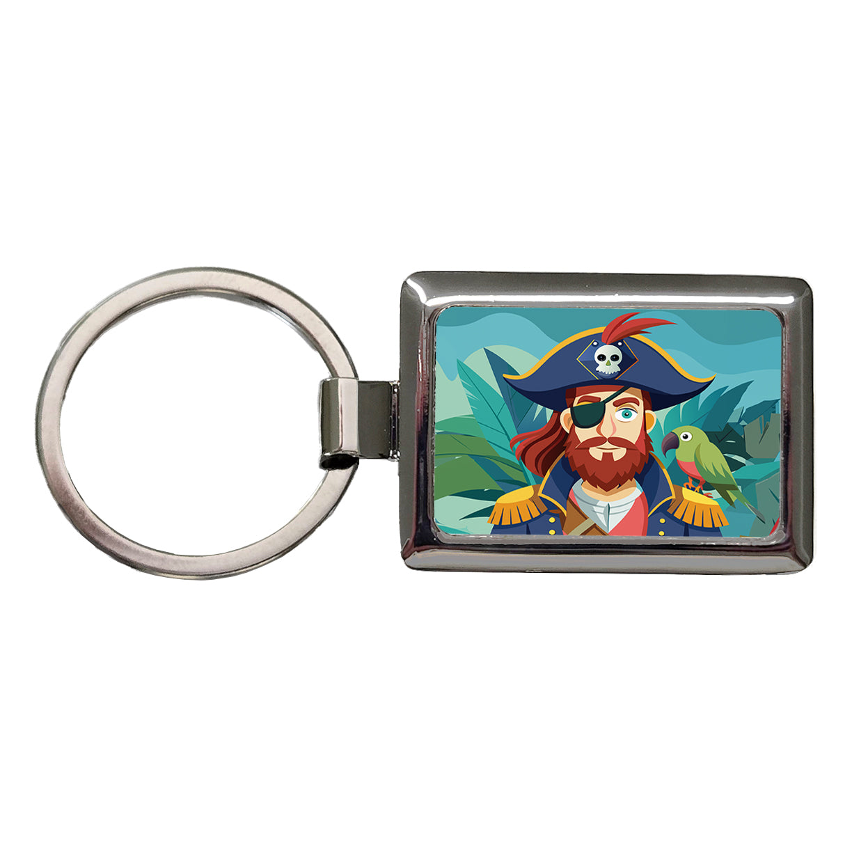 Pirate with Eye Patch and Parrot Rectangle Metal Keychain