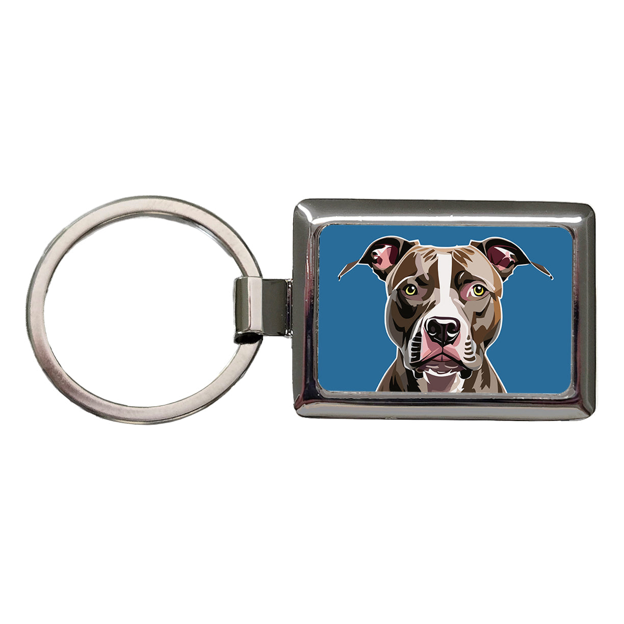 Pit Bull Dog Face Staring Rectangle Metal Keychain