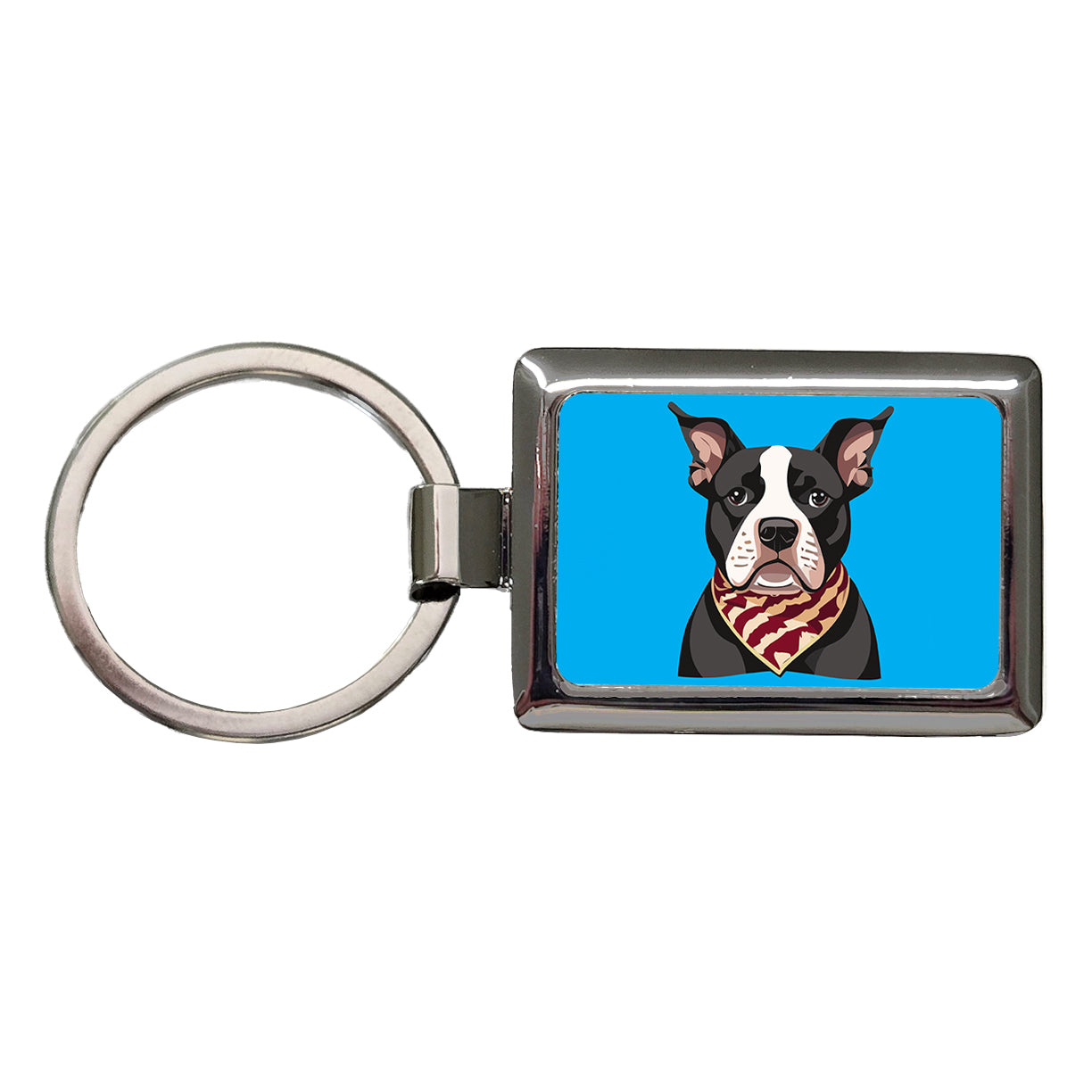 Pit Bull Dog Wearing Bandana Rectangle Metal Keychain