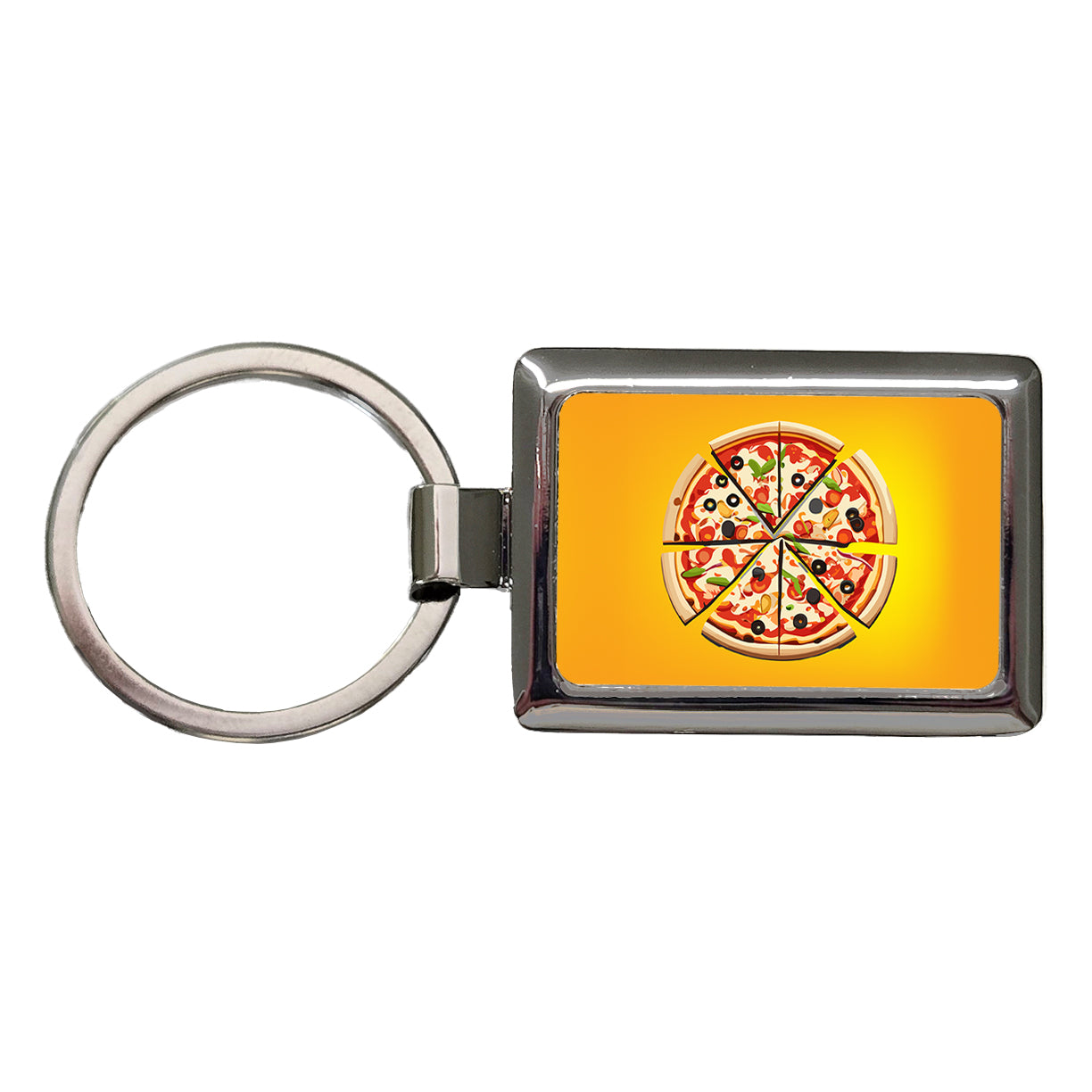 Pizza Sliced Rectangle Metal Keychain