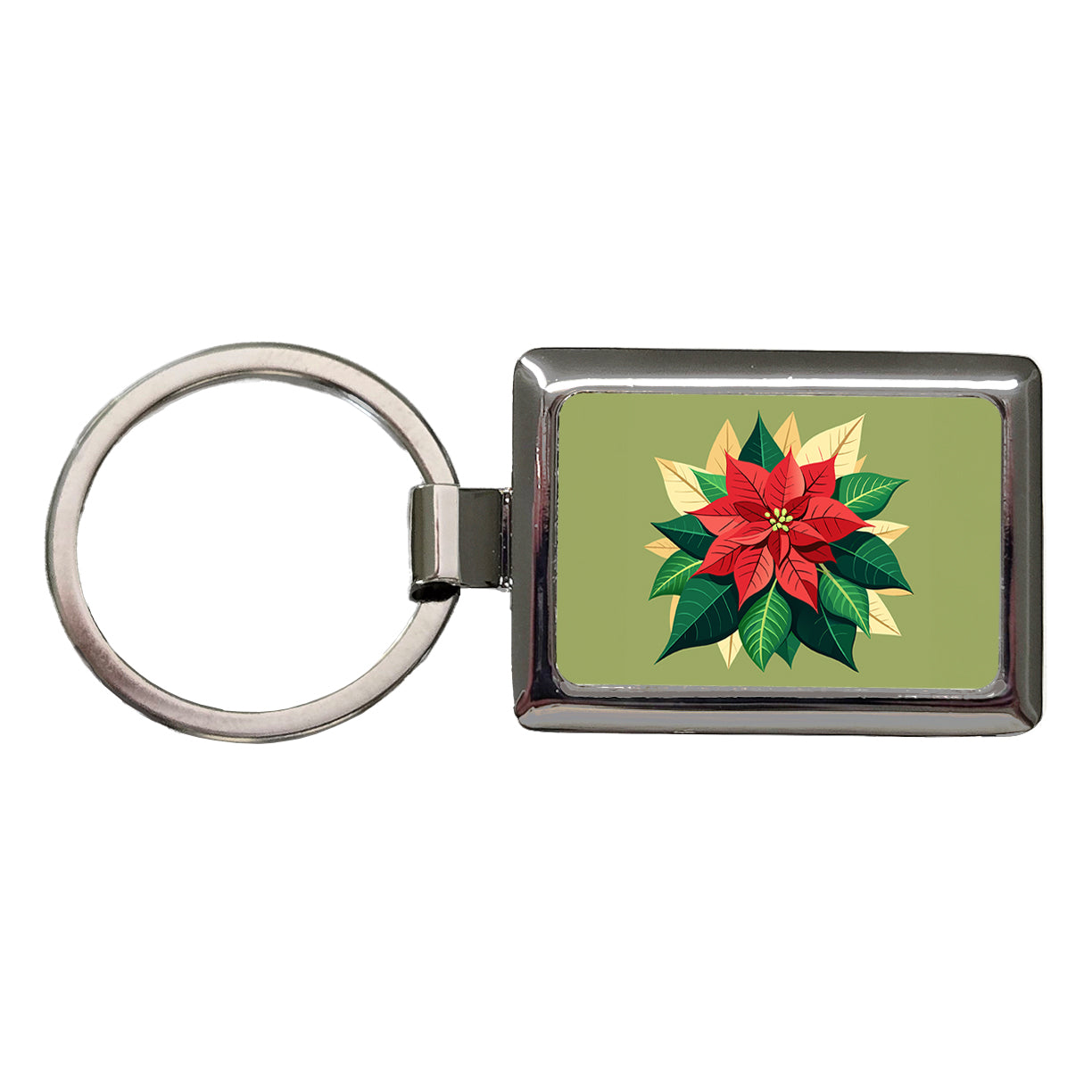 Poinsettia Plant Christmas Decoration Rectangle Metal Keychain