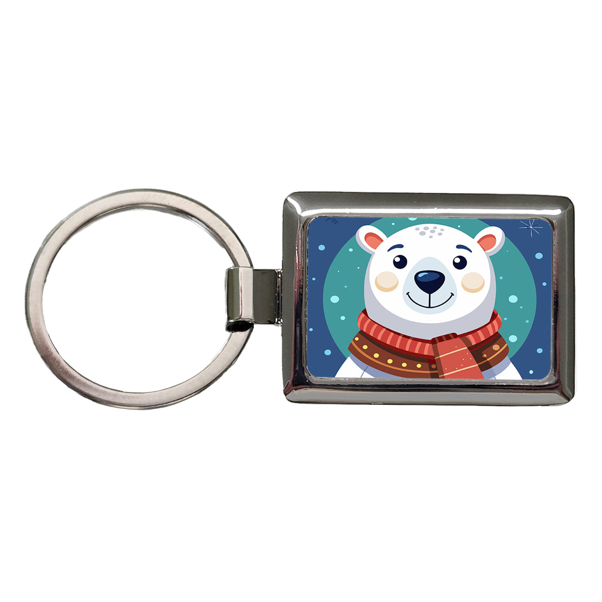 Polar Bear Wearing Winter Scarf Rectangle Metal Keychain