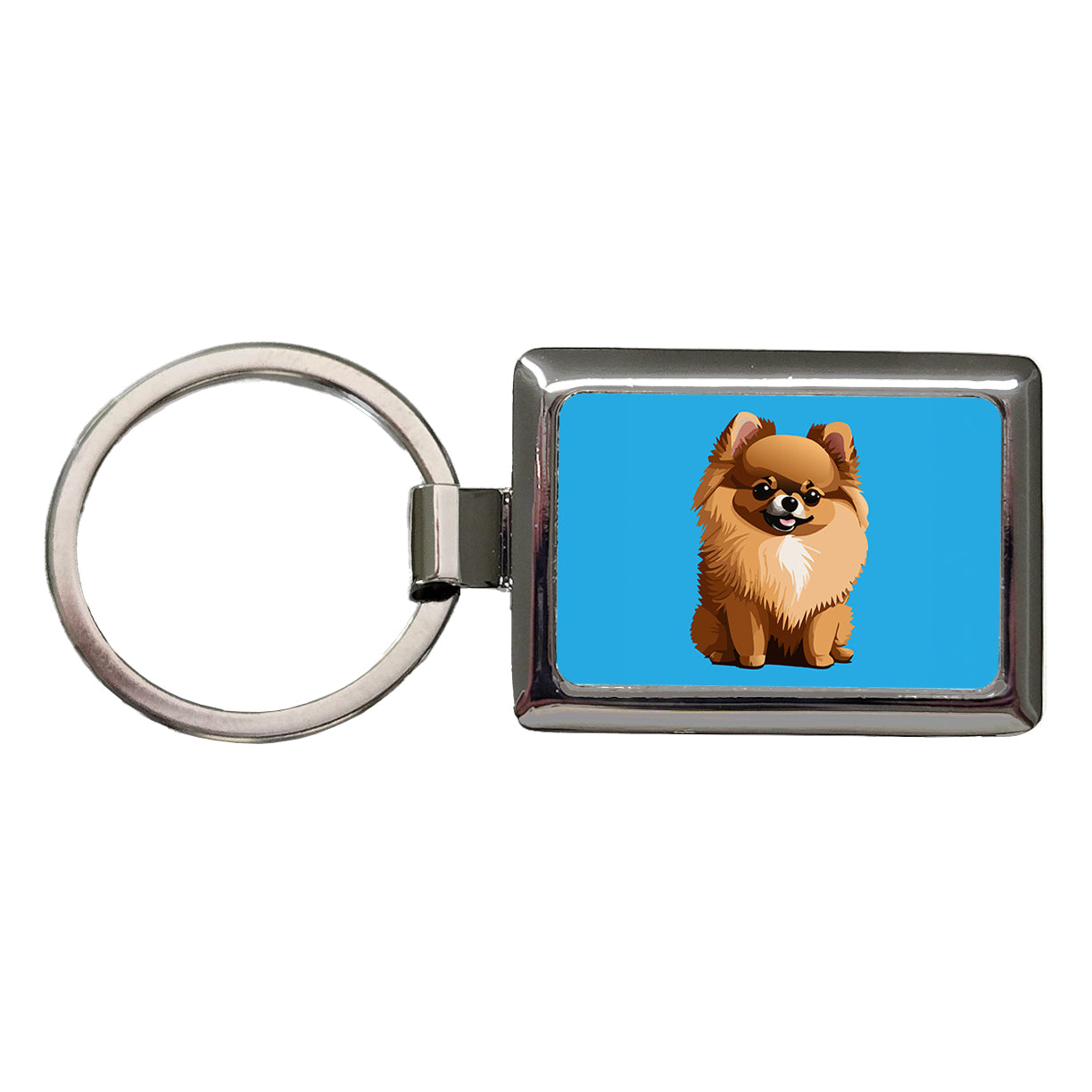 Pomeranian Dog Sitting Rectangle Metal Keychain
