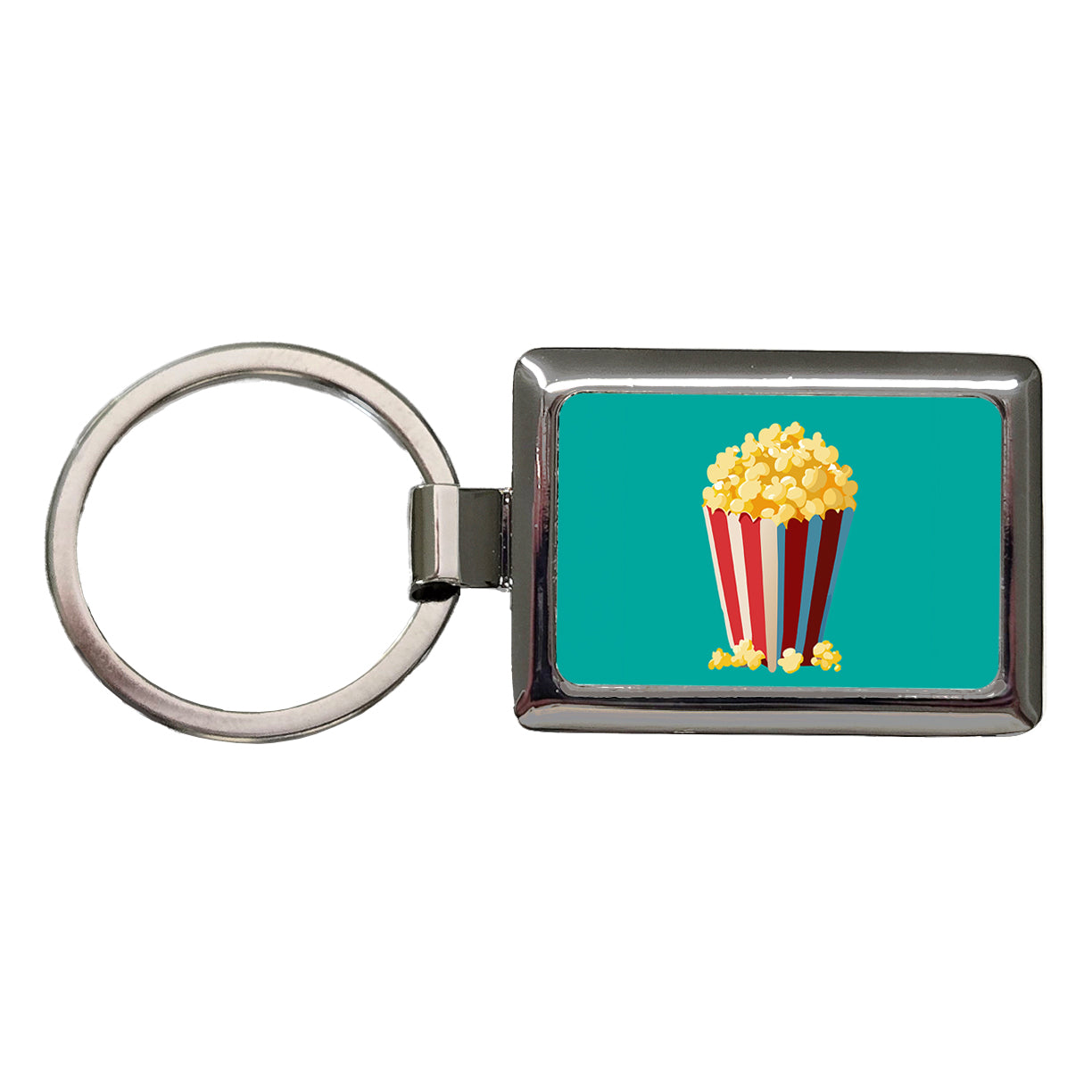 Popcorn Red White Striped Container Rectangle Metal Keychain