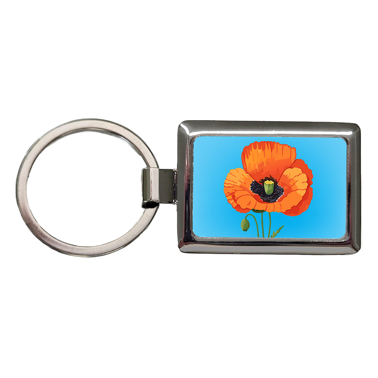 Poppy Flower Orange Rectangle Metal Keychain