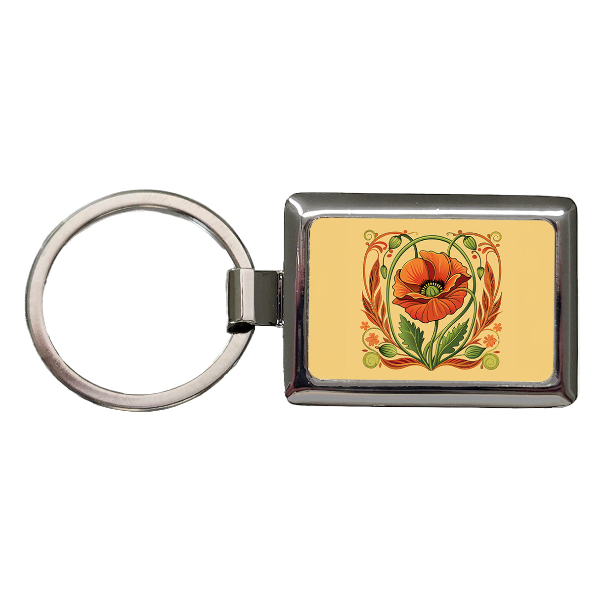 Poppy Poppies Floral Art Nouveau Flowers Elegant Rectangle Metal Keychain