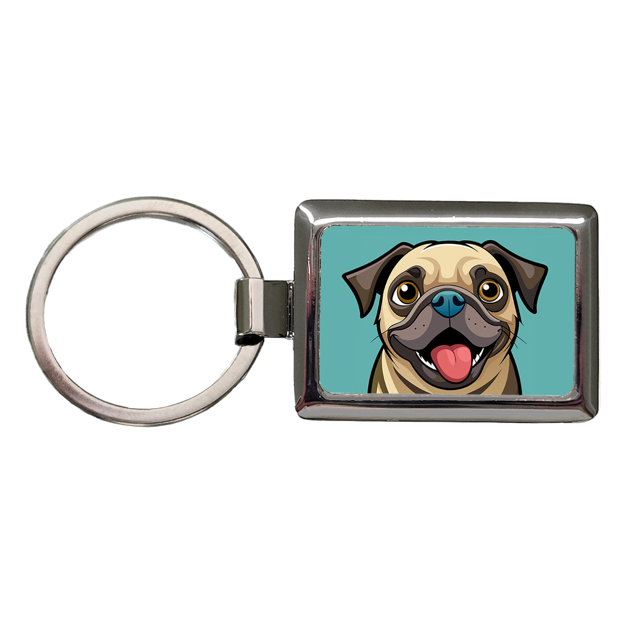 Pug Cute Sticking out Tongue Rectangle Metal Keychain
