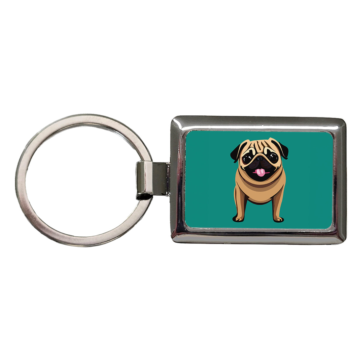 Pug Sticking Out Tongue Dog Rectangle Metal Keychain