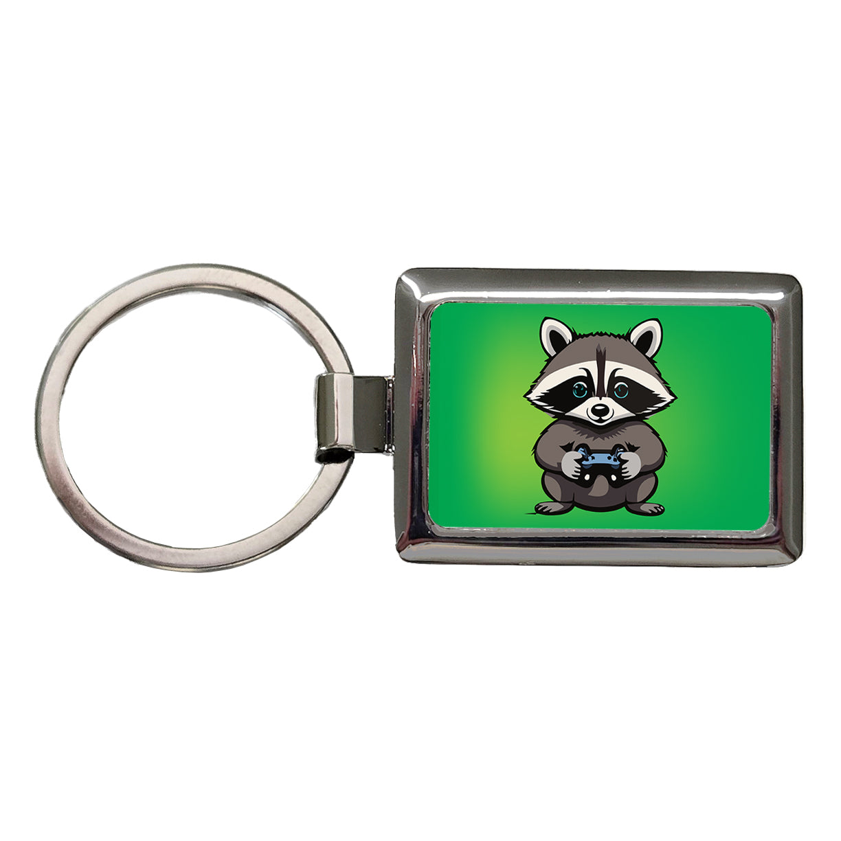 Raccoon Gamer Gaming Playing Game Rectangle Metal Keychain