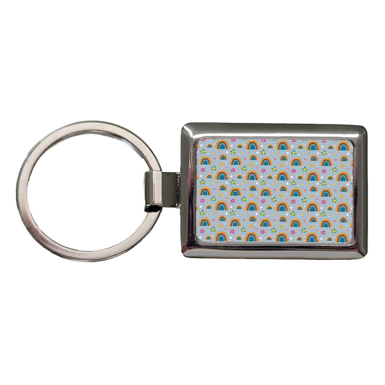 Rainbows and Stars Pattern Rectangle Metal Keychain