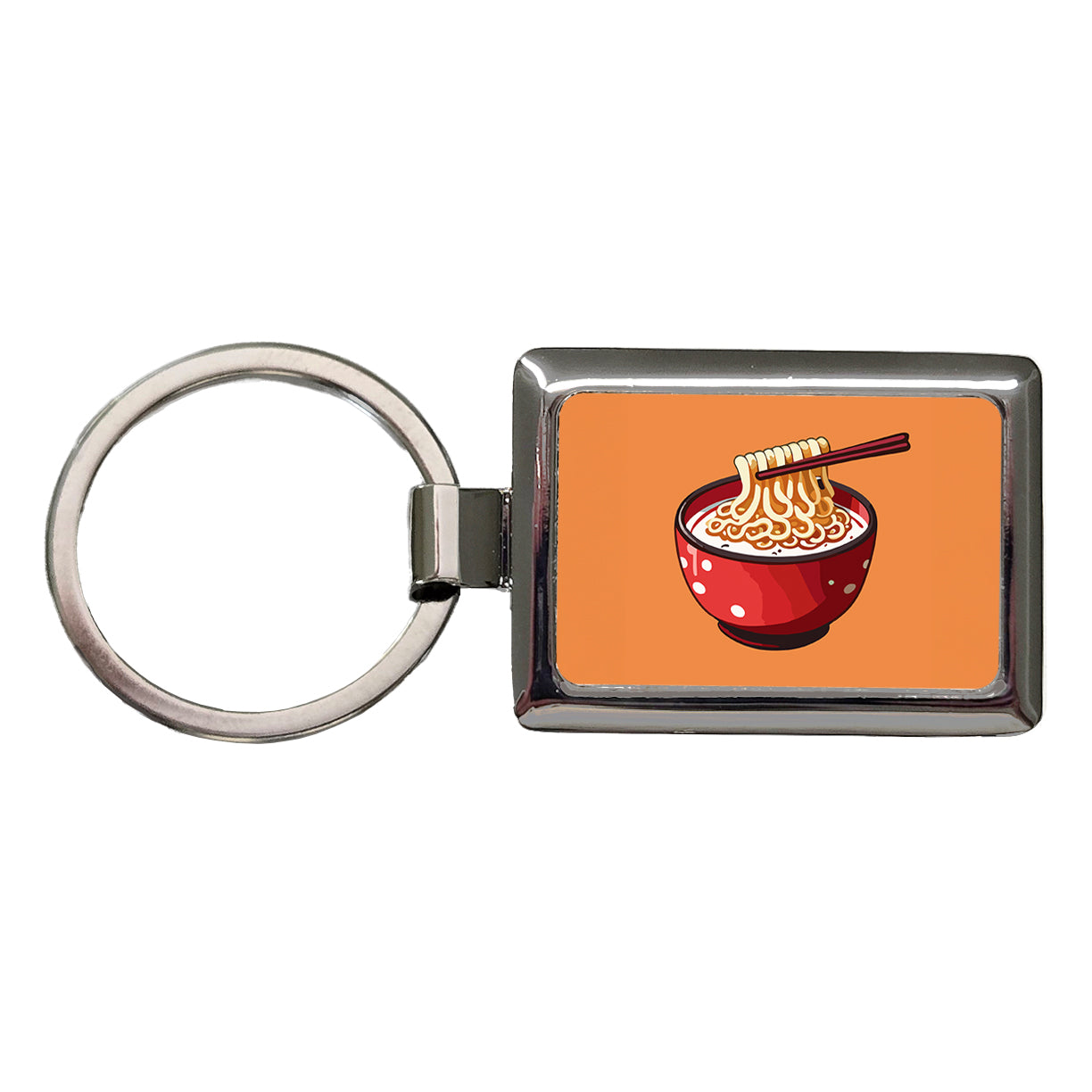 Ramen Red Bowl Chopsticks Food Rectangle Metal Keychain