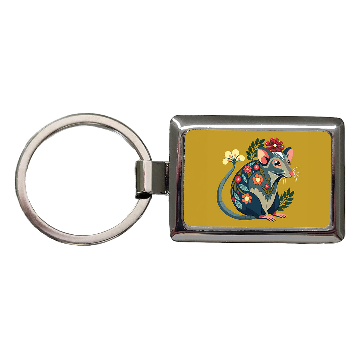 Rat Floral Flowers Rectangle Metal Keychain