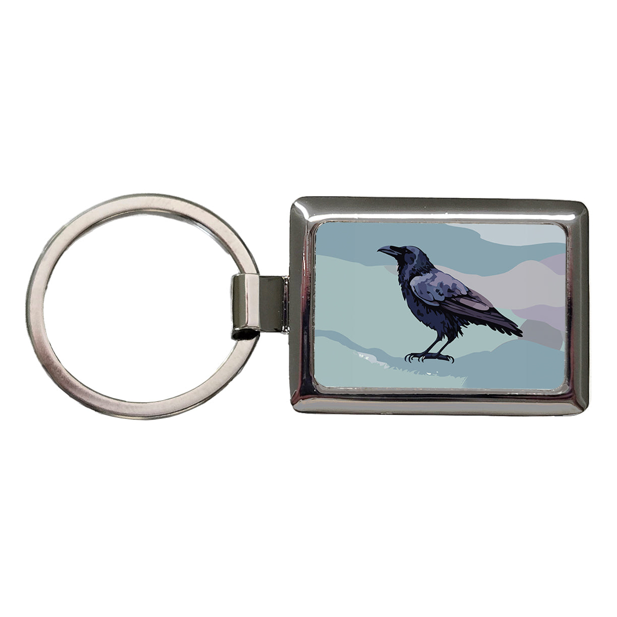 Raven Profile Bird Watercolor Rectangle Metal Keychain