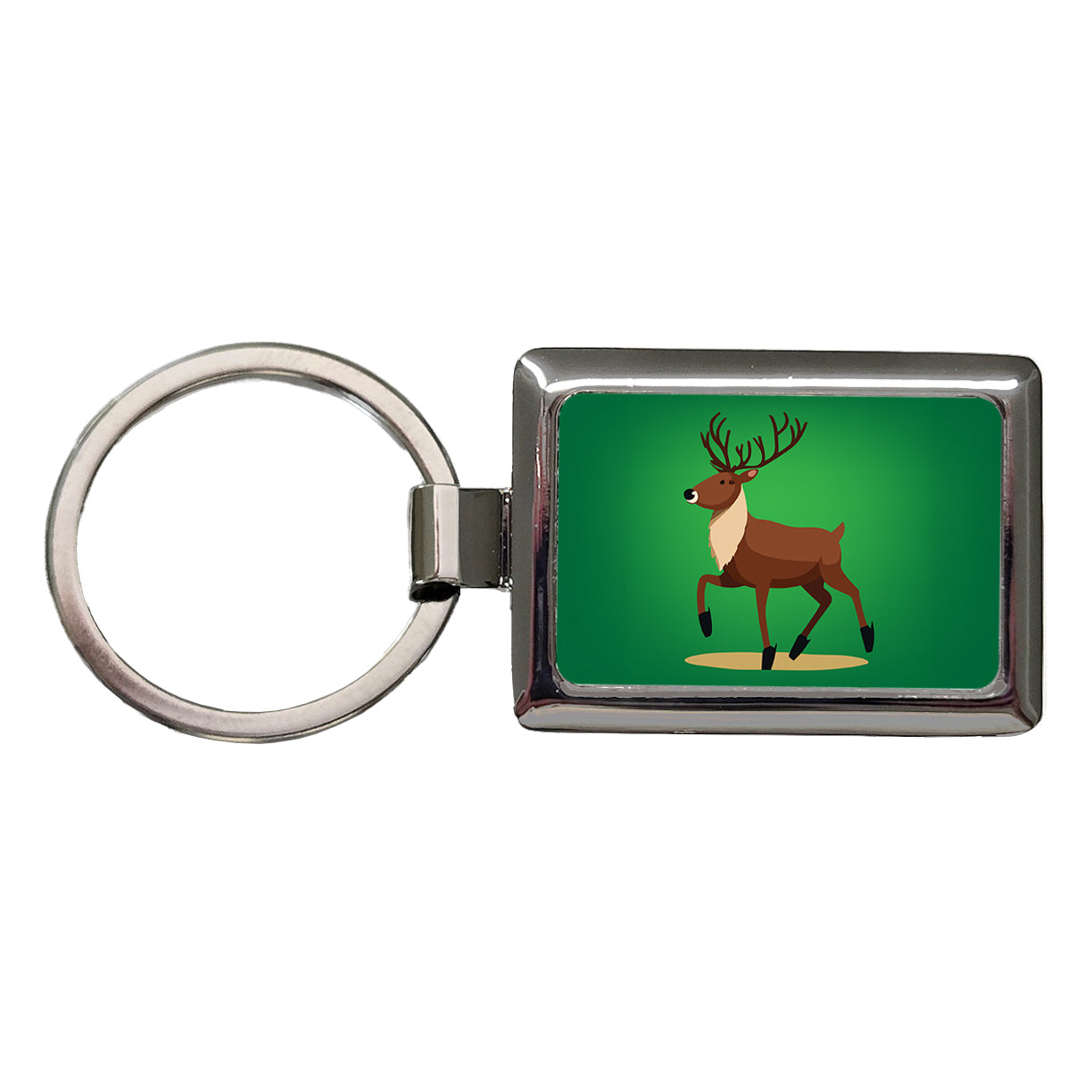 Reindeer Prancing Christmas Rectangle Metal Keychain