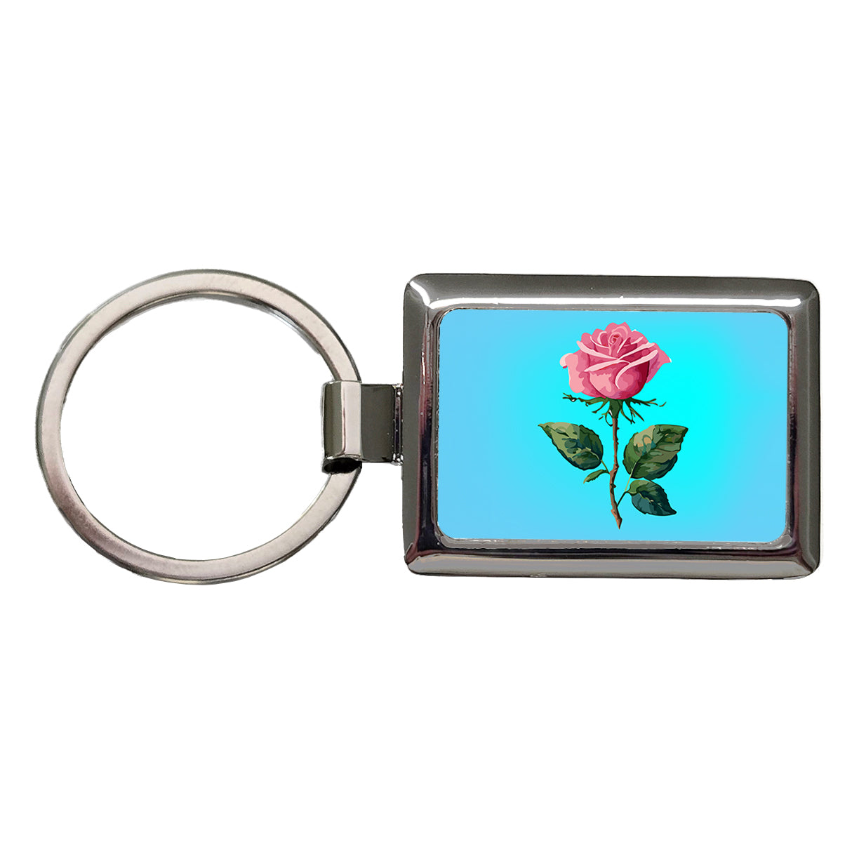 Rose Roses Pink Flower Watercolor Rectangle Metal Keychain