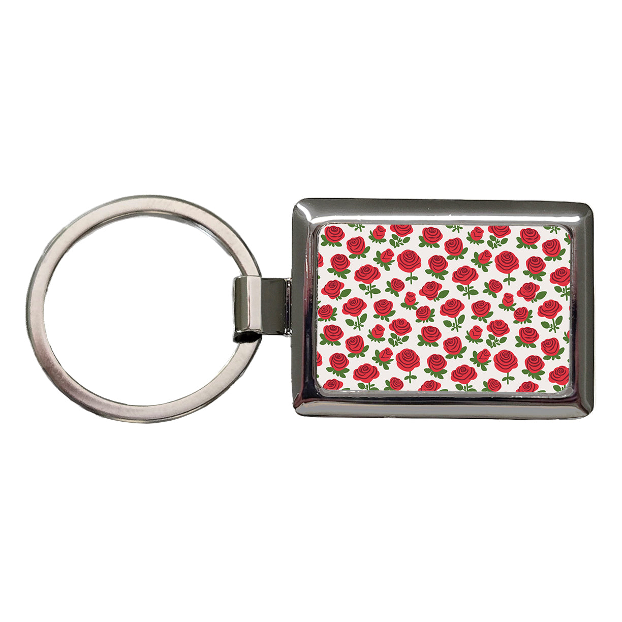 Roses Flowers Red Cute Pattern Rectangle Metal Keychain