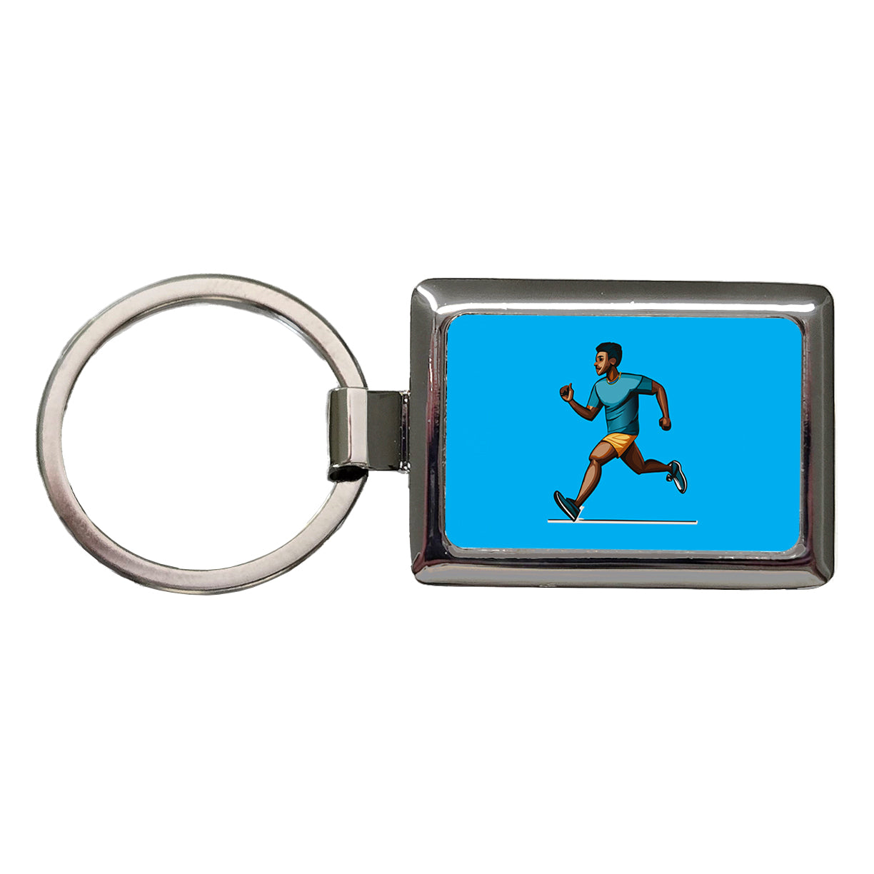 Running Jogging Man Exercise Rectangle Metal Keychain