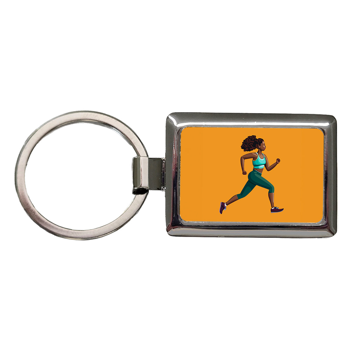 Running Jogging Woman Exercise Rectangle Metal Keychain