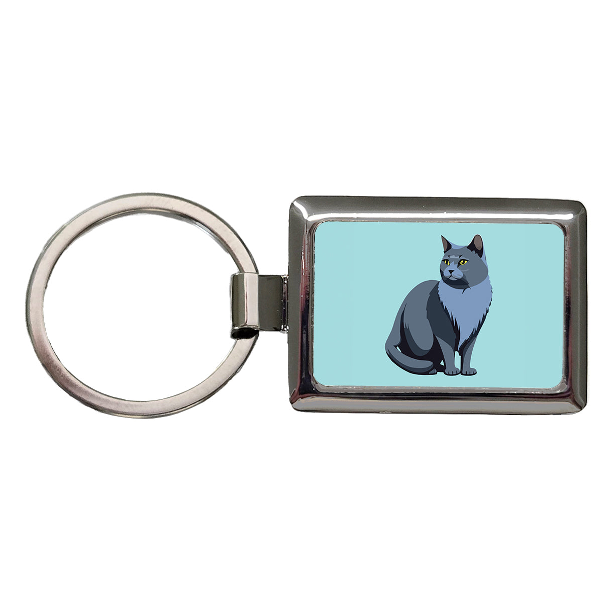 Russian Blue Cat Sitting Rectangle Metal Keychain