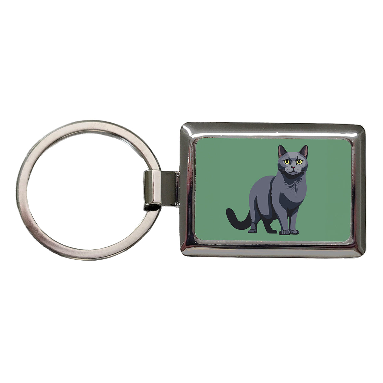 Russian Blue Cat Standing Rectangle Metal Keychain