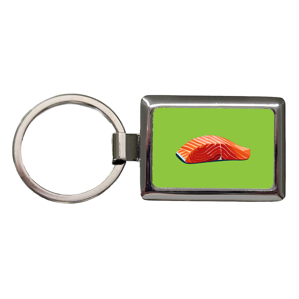 Salmon Fresh Fish Fillet Sockeye Atlantic Rectangle Metal Keychain