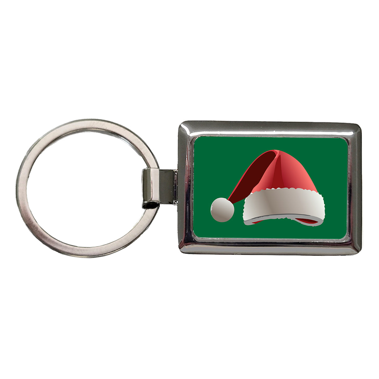 Santa Hat Christmas Rectangle Metal Keychain