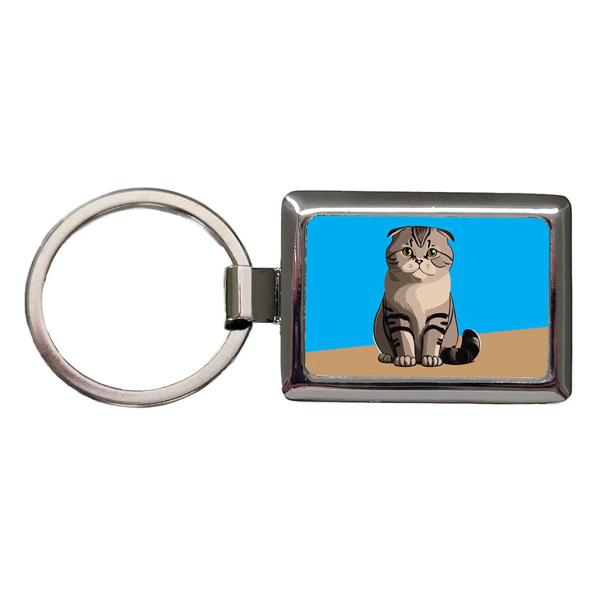 Scottish Fold Cat Sitting Rectangle Metal Keychain