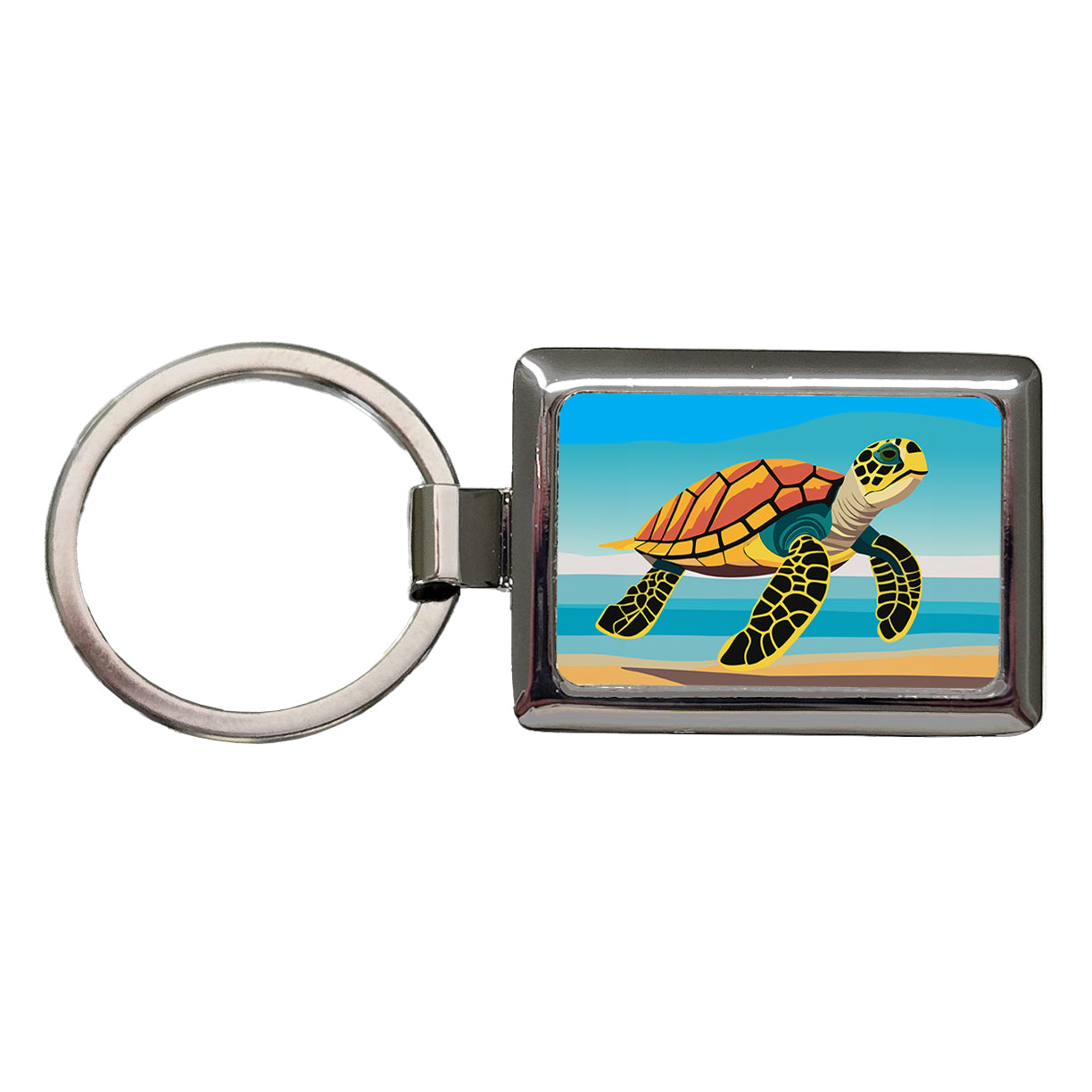 Sea Turtle Swimming Rectangle Metal Keychain