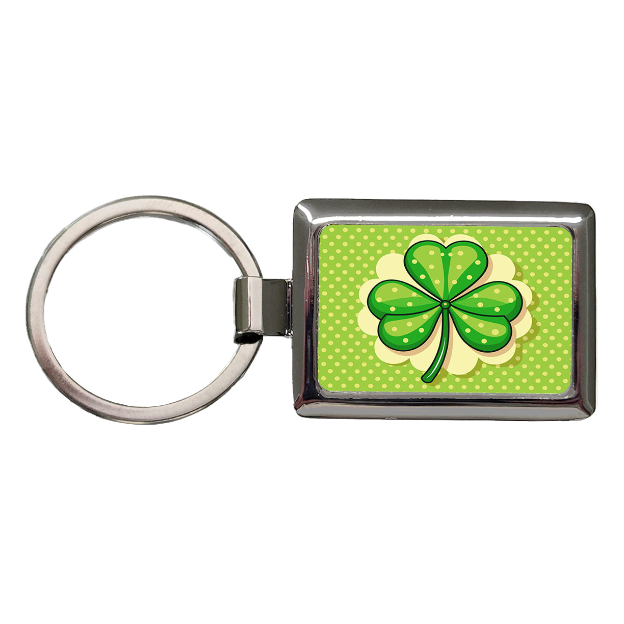Shamrock on Polka Dot Background Saint Patrick's Day Rectangle Metal Keychain