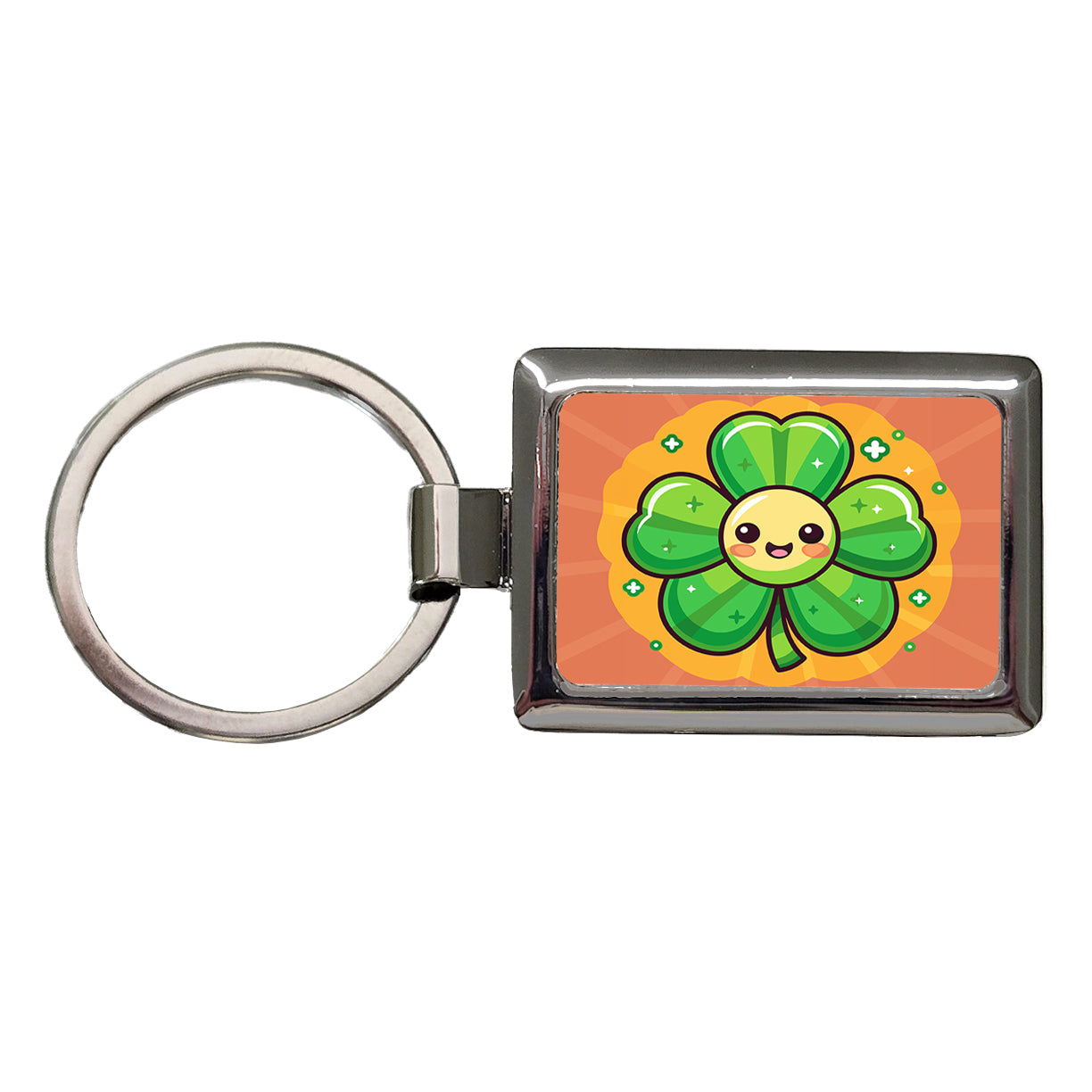 Shamrock Smiling Cute Rectangle Metal Keychain